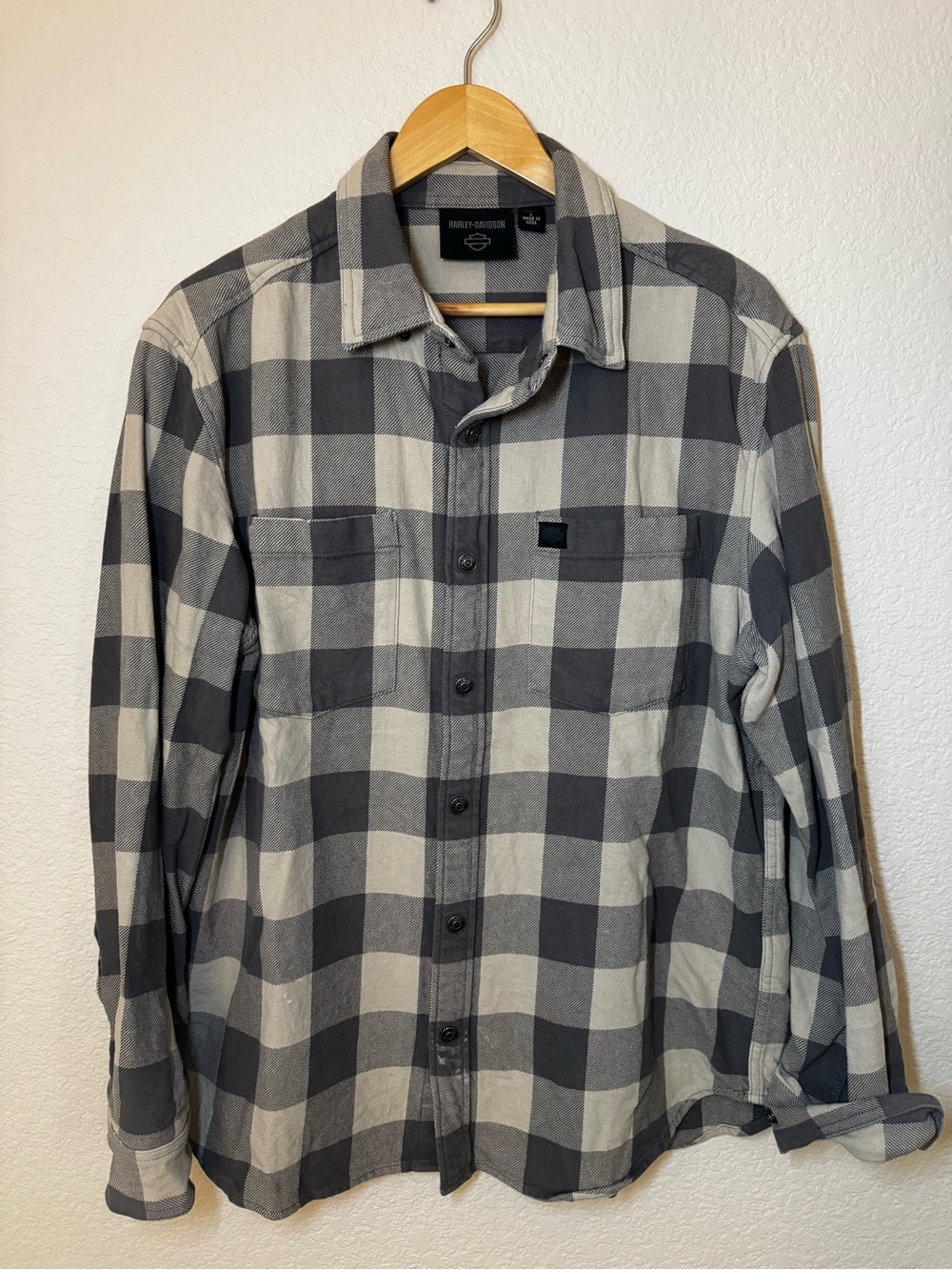 Harley-Davidson Gray and Cream Plaid Button-Down Shirt